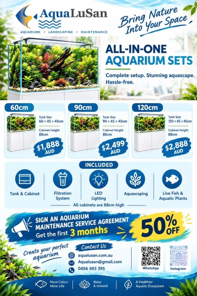 AquaLuSan all-in-one aquarium set advertisement